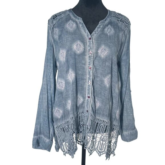 Chico's Tops - Chicos Crochet Top Womens XL Boho Button Cottagecore Dyed Lightweight Oversized